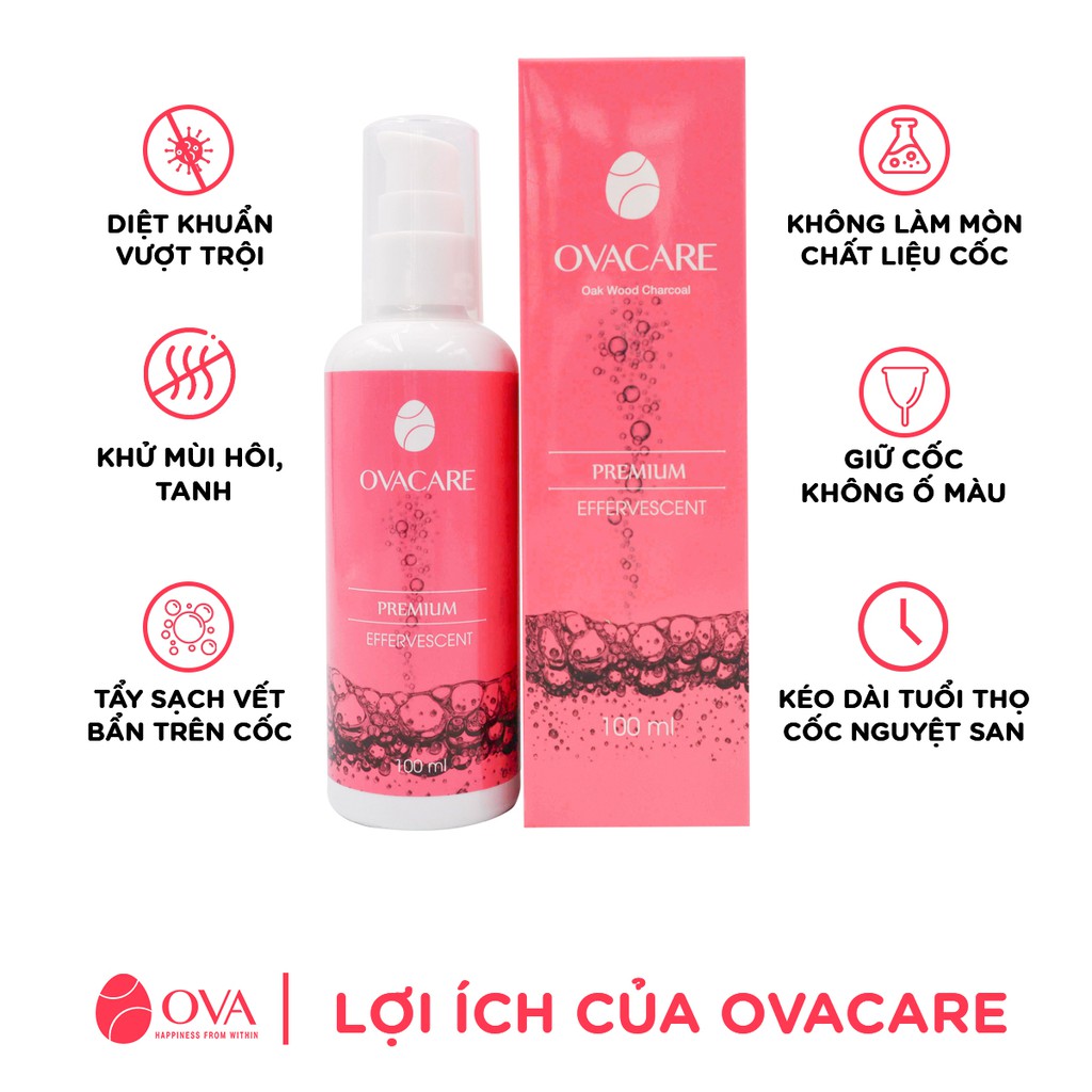 Dung dịch vệ sinh cốc nguyệt san OvaCare chứa than hoạt tính giúp ngăn ngừa vi khuẩn, tiệt trùng, khử mùi (100ml)