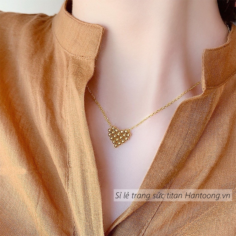 Dây chuyền nữ bằng titan không gỉ mạ vàng 18k hình trái tim xinh xắn dễ thương