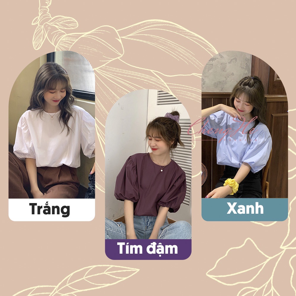 Áo thun trơn cổ tròn tay bồng ngắn basic đơn giản dễ thương A00085