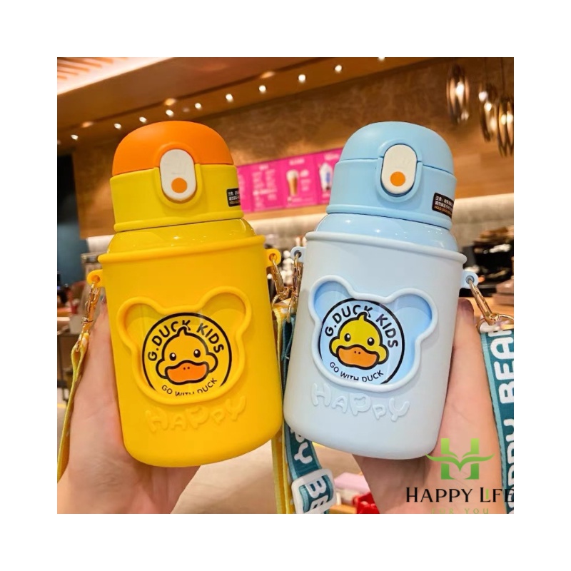 Bình giữ nhiệt cute cho bé, bình nước giữ nhiệt mini có ống hút cao cấp 500ml G.Duck - Happy Life 4U