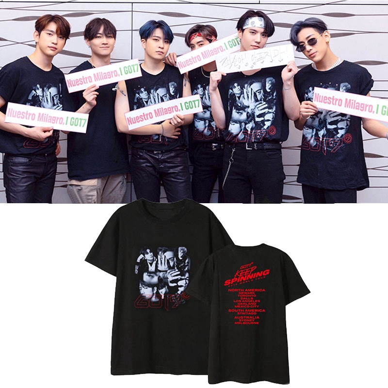 Áo cổ tròn tay ngắn in hình chữ KEEP SPINNING thời trang cho fan Kpop GOT7 | BigBuy360 - bigbuy360.vn