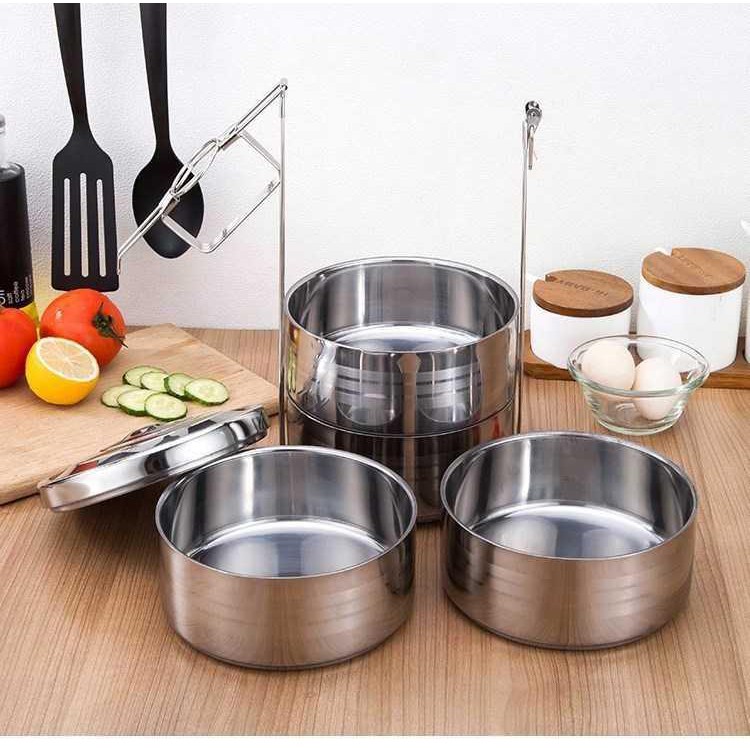 Hộp đựng cơm FREESHIP Bộ cà mên 3 tầng inox 12cm chất liệu cao cấp không gỉ không sợ bể vỡ 8822