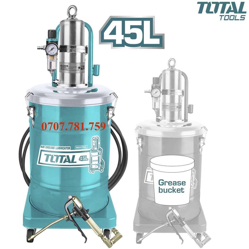 Máy Bơm Mỡ Bằng Khí Nén 45L Total THT118452 Điều Hòa Khí Nén Ra -Vào với thiết bị lọc hơi nước [Hàng Chính Hãng]