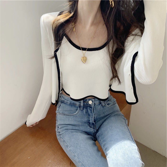 Áo khoác nữ phối viền kẻ thời trang, phong cách nhẹ nhàng, sang trọng có quà tặng kèm áo hai dây đẹp như hình