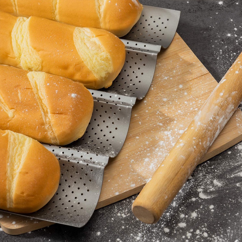 Khay nướng bánh mì baguette Pháp bằng thép Ý thiết kế 2 rãnh/ 4 rãnh tuỳ chọn chống dính tiện dụng