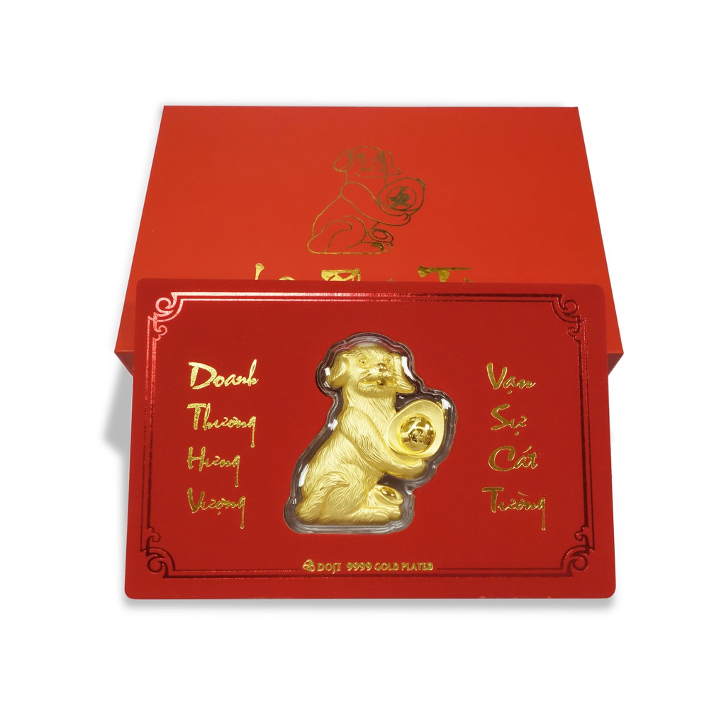 Nén vàng kim khuyển phủ vàng 24k kèm bao lì xì - DOJI DE0118LXD
