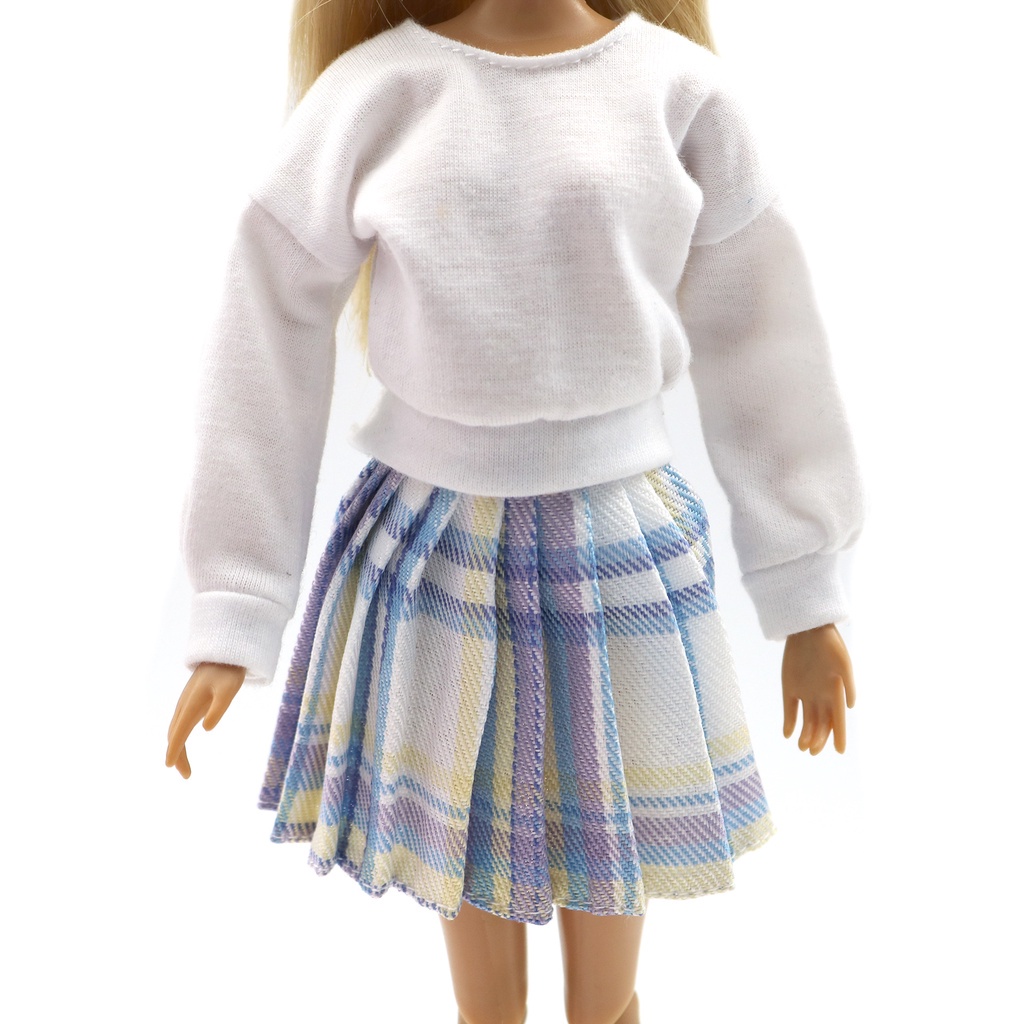 Bộ Áo Sweater Dài Tay + Chân Váy Xếp Ly Xinh Xắn Dành Cho Búp Bê 29cm