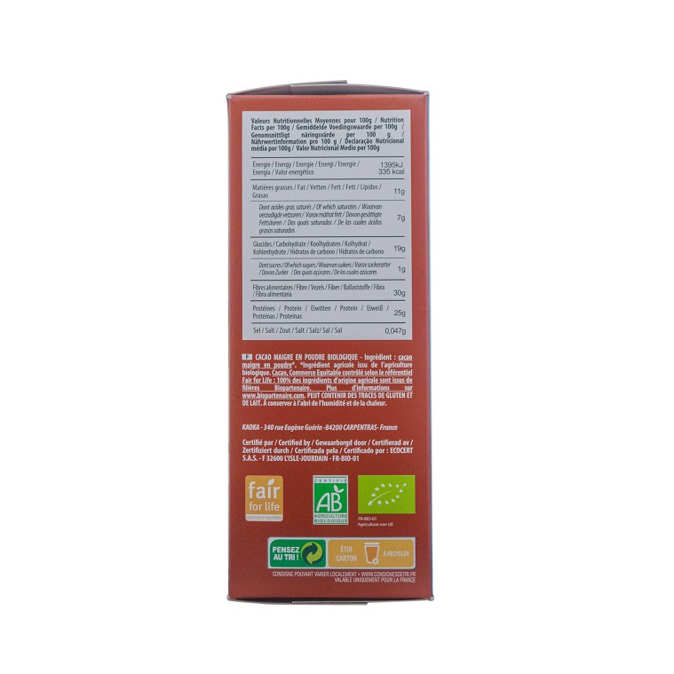 CaCao Nguyên Chất / ORGANIC / CaCao Nguyên Chất Hữu Cơ Tách Bơ Kaoka 250 gr, Nhập Khẩu Pháp