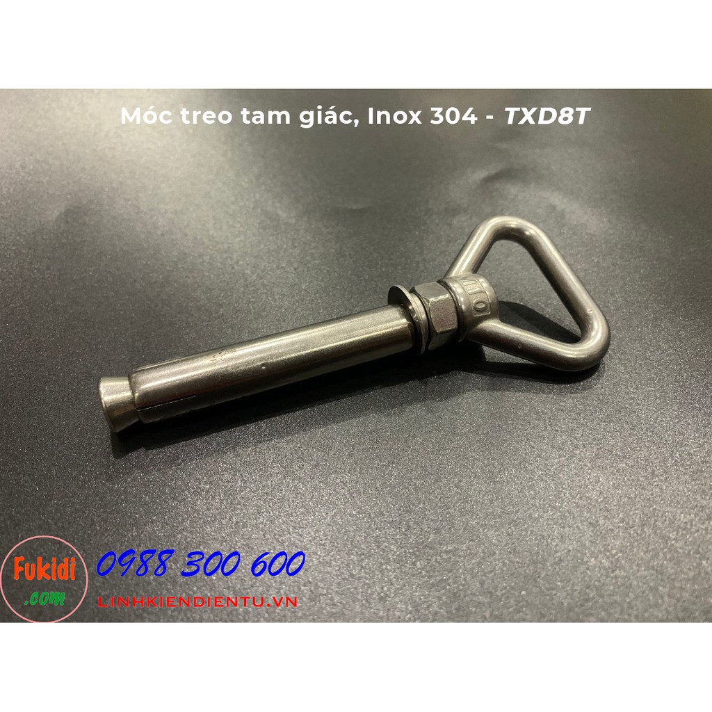 Móc treo xích đu, treo võng inox 304, bộ gồm khoen tam giác M8, M10 và tắc kê nở inox 304 dài 70mm - TXD8T, TXD10T
