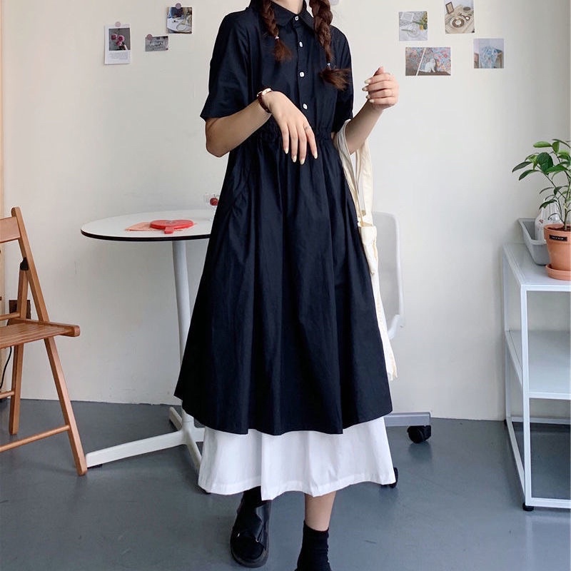 Đầm Midi Layer Dáng Xoè Đen Phối Trắng Korean Style Cực Chất