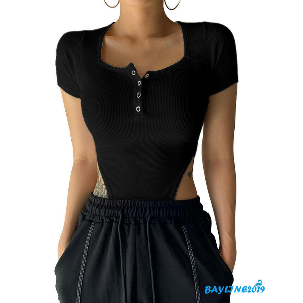 Bộ Jumpsuit Ngắn Tay Cổ Vuông Thời Trang Dành Cho Nữ