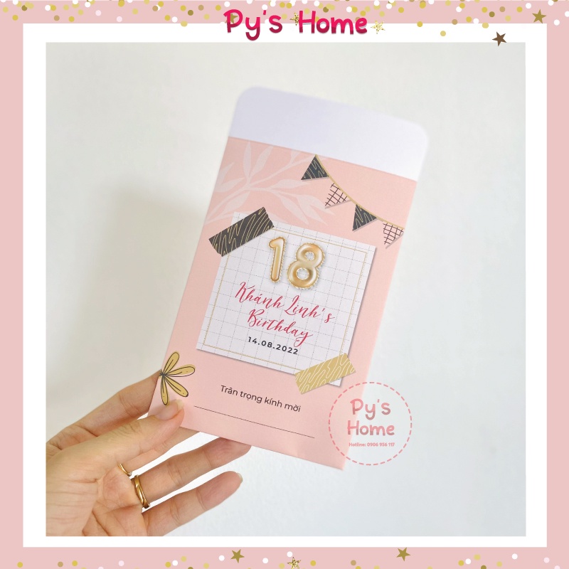 Thiệp Mời Sinh nhật Thiết kế cho Bạn Gái 18 tuổi - Màu hồng Pastel