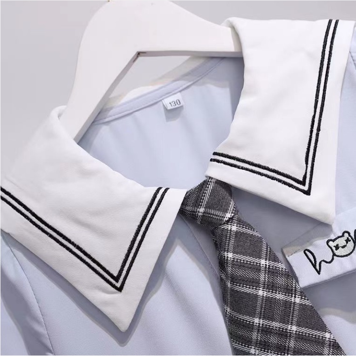 Mới Đầm Tay Ngắn Phong Cách Preppy Thời Trang 2022 Cho Bé Gái