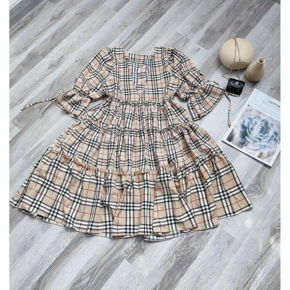 Váy Nữ Dáng Suông, Đầm Babydoll Tầng Caro Burberry, Nhẹ Nhàng Nữ Tính Cho Nữ. . 🌟