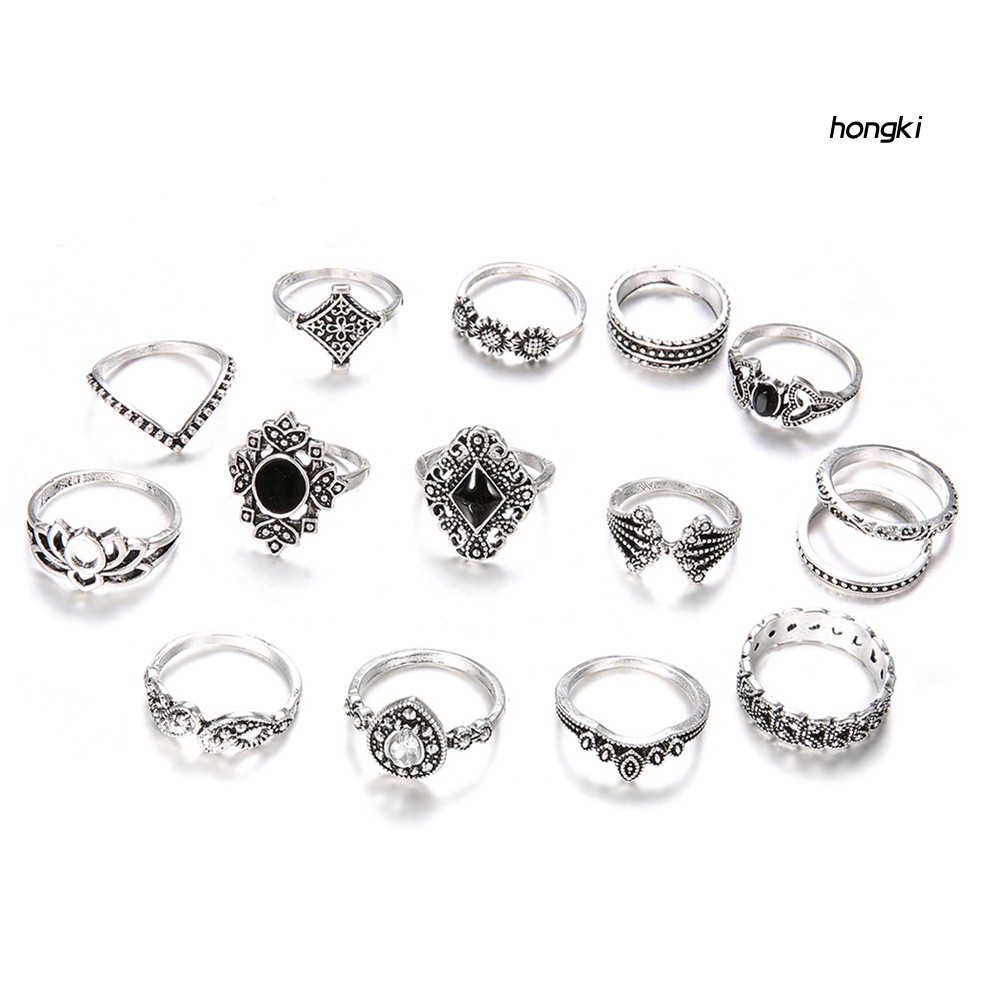 Bộ 15 Nhẫn Đeo Ngón Tay Đính Đá Thời Trang Độc Đáo Cho Nữ