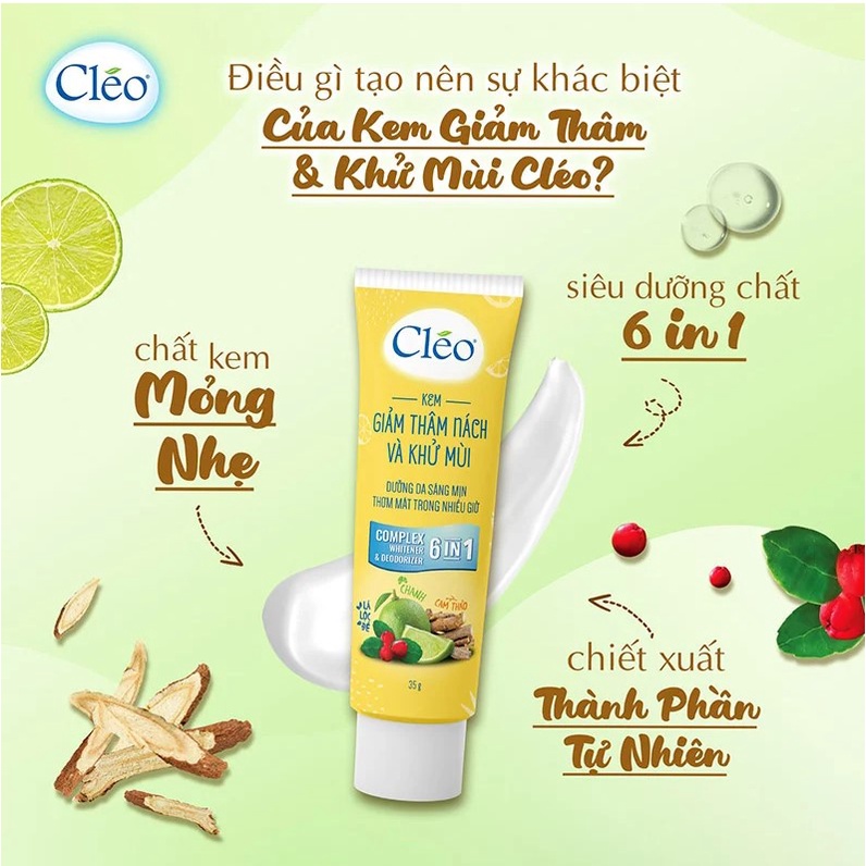 Kem Giảm Thâm Nách & Khử Mùi, Dưỡng Da Sáng Mịn CLEO Complex Whitener & Deodorizer 35g [che tên sản phẩm khi giao hàng]