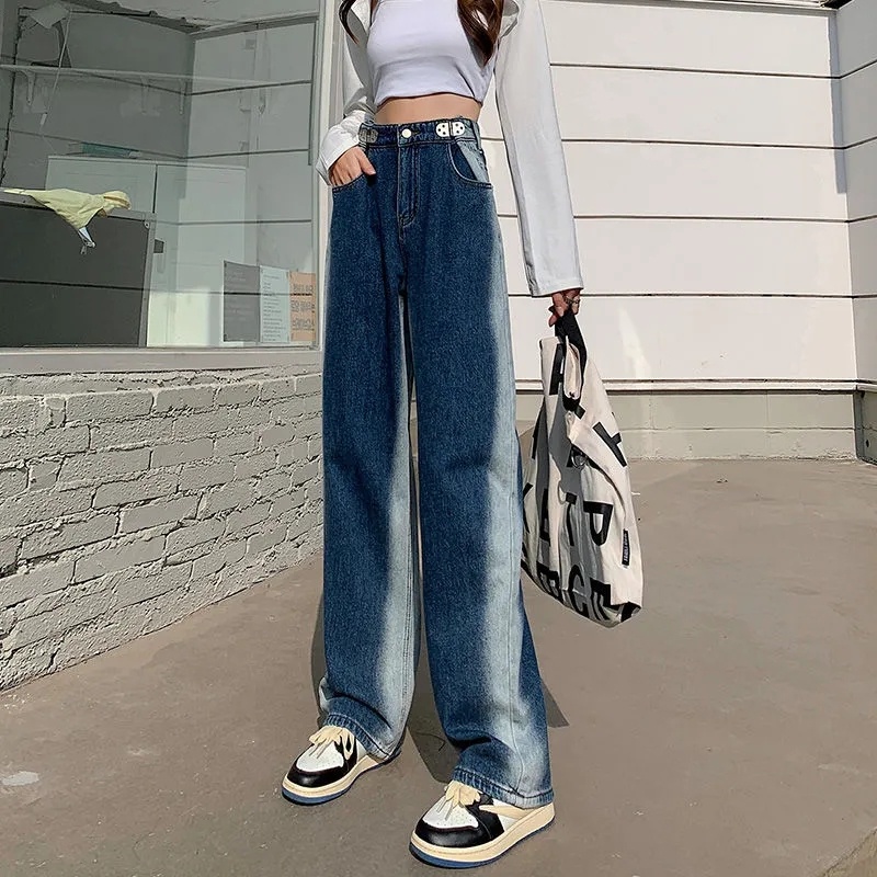 SUXI Quần Jean Lưng Cao Ống Rộng Thời Trang Hàn Quốc Cho Nữ