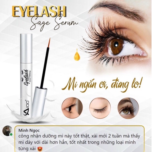 Serum Dưỡng Mi Dài Sage A100 Eyelash 7ml - Giúp Lông Mi Dài Tự Nhiên, Chắc Khỏe, Giảm Rụng Mi, Kích Mọc Mi Trong 7 Ngày