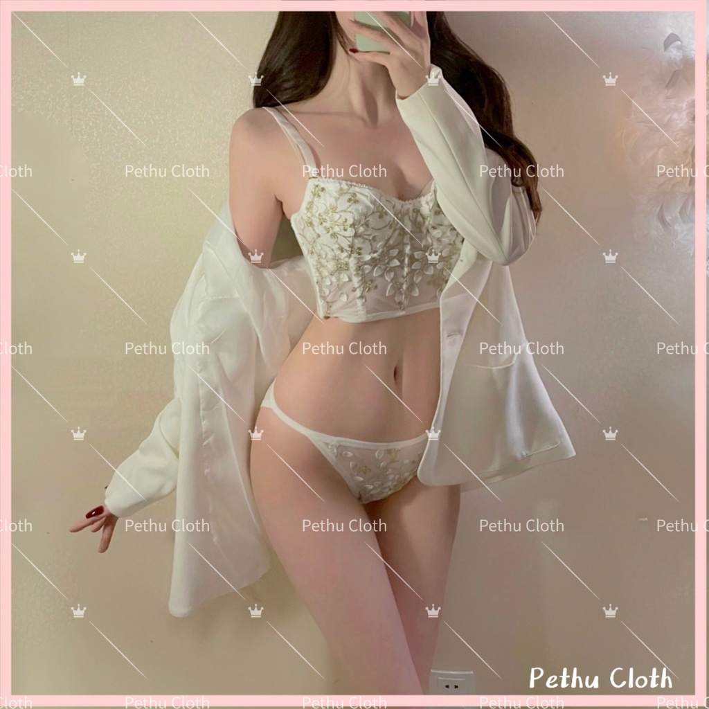 ( Q1,HCM）Sexy Đồ Ngủ nữHàn Quốc mút mỏng Áo ngực nữ gợi cảm xuyên thấu mặc trong Vest--A02