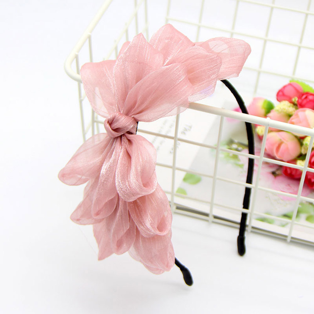 (Hàng Mới Về) Băng Đô Ren Hoa Đính Nơ Màu Đen / Xanh Dương / Xám Cho Nữ