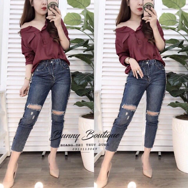Áo sơ mi cổ trụ hai túi, kèm hình thật