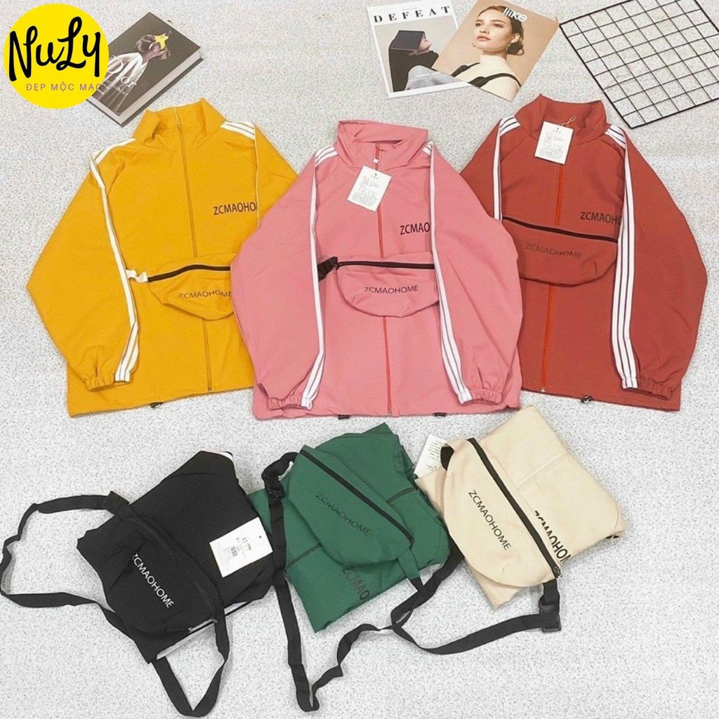 Áo gió nữ khoác Ulzzang đẹp 2 lớp phong cách Hàn Quốc kèm túi đeo chéo Oversize nhiều màu, chống nước NULY