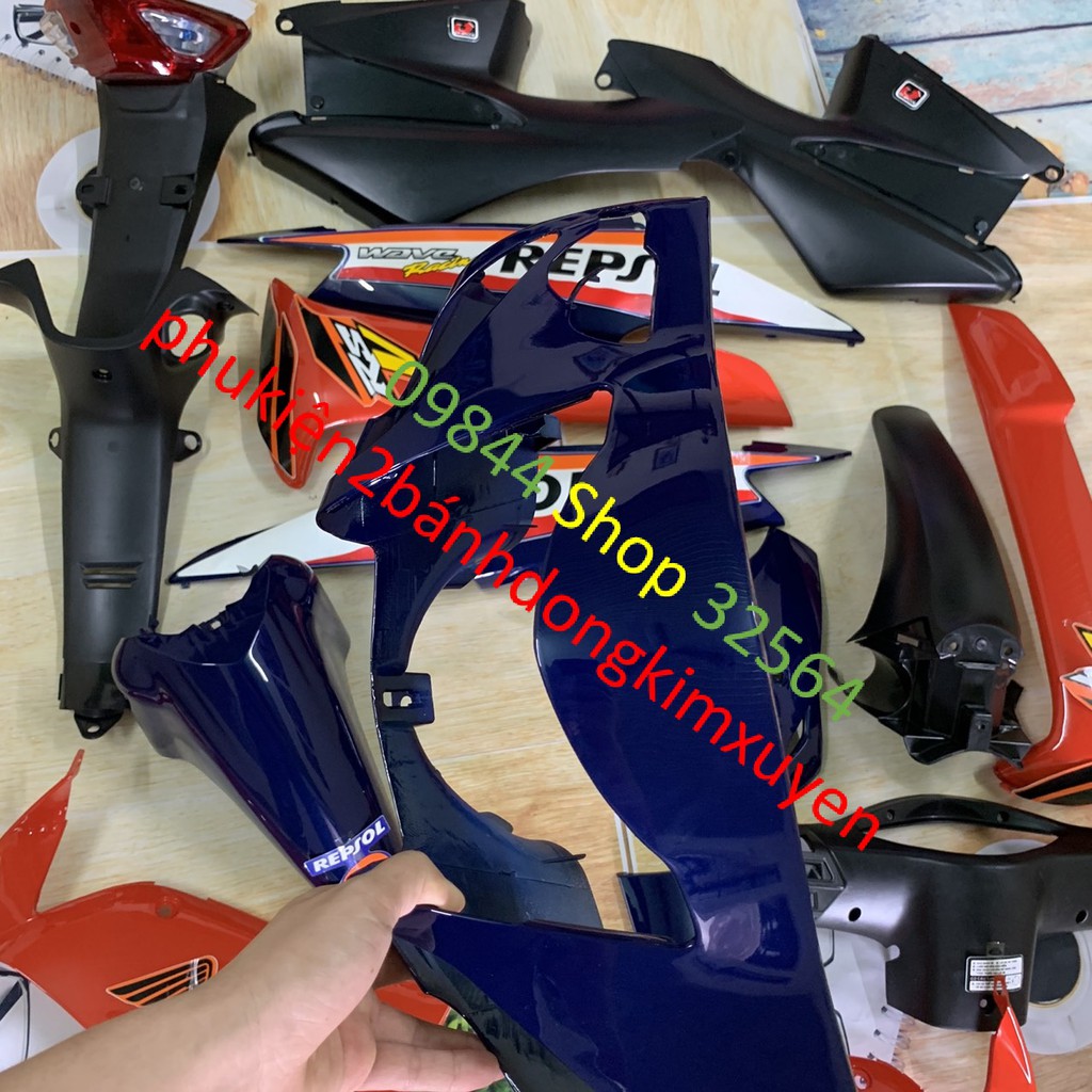 Bộ dàn áo xe wave REPSOL MÀU CAM -wave RS -WAVE S -WAVE đời 2006 đến 2016 wave máy 100 và 50cc-nhựa ABS (TẶNG TEM REPSOL
