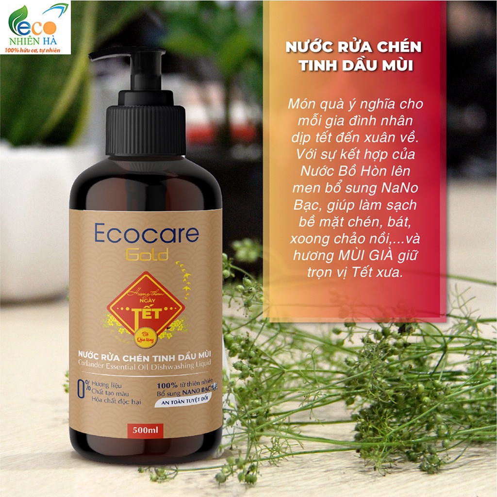 Nước rửa chén ECOCARE 500ml, tinh dầu mùi già hữu cơ, nước rửa bát an toàn trẻ nhỏ