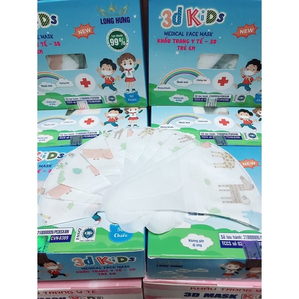 Khẩu trang 3D Tuấn Huy Cho Bé 1-8 Tuổi(Hộp 50c)