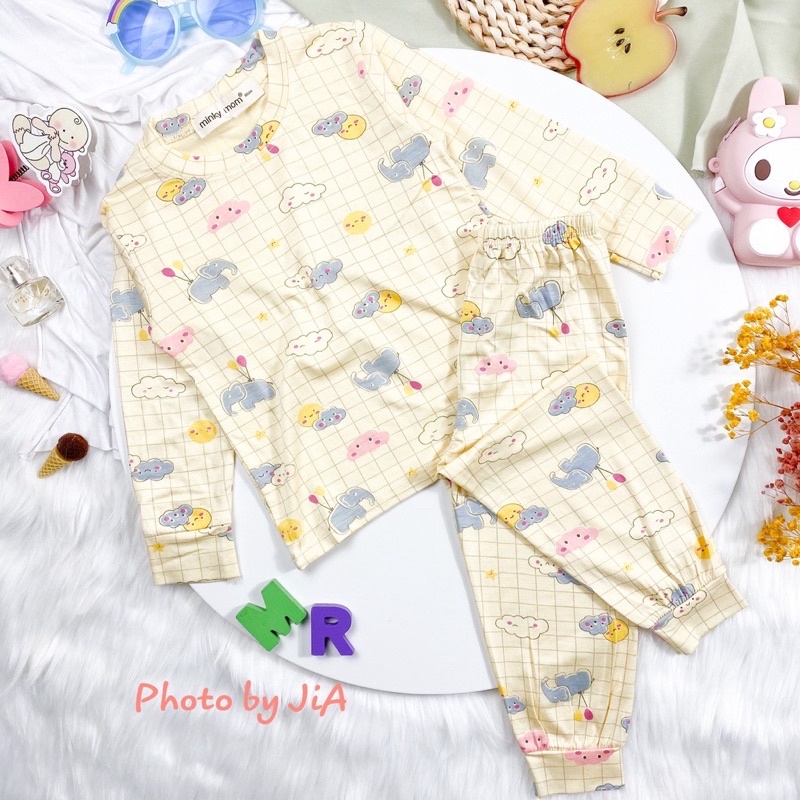 NT070 Bộ dài tay thun lạnh Minky Mom in toàn thân hoạ tiết con vật dễ thương cho bé