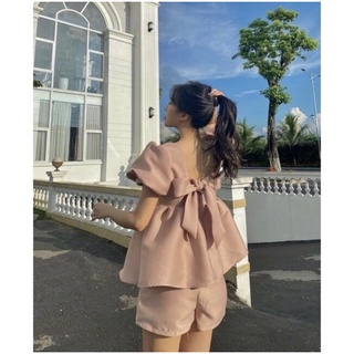 [Shop bigsize nữ 50kg-90kg] Set áo peplum cột nơ lưng