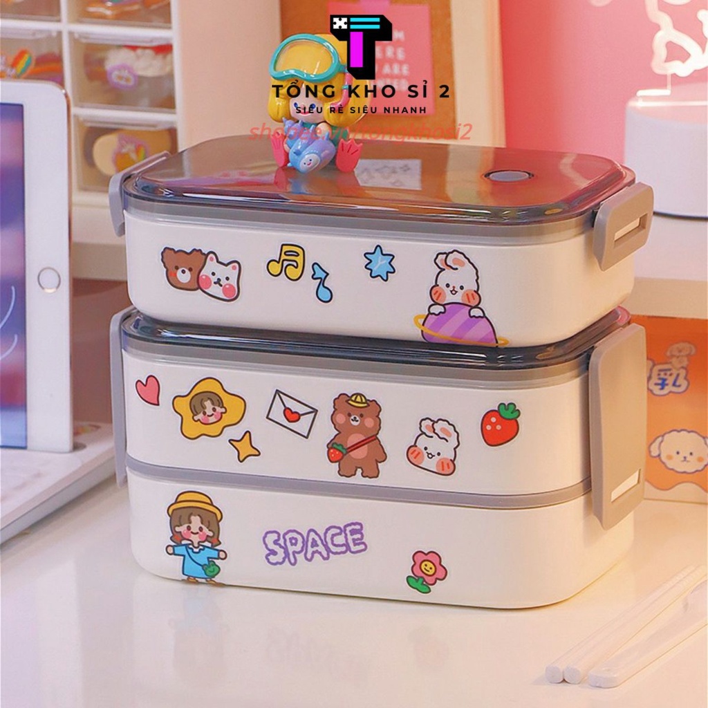 Hộp Đựng Cơm Trưa 2 Ngăn Tiện Dụng Cho Người Lớn Và Trẻ Em