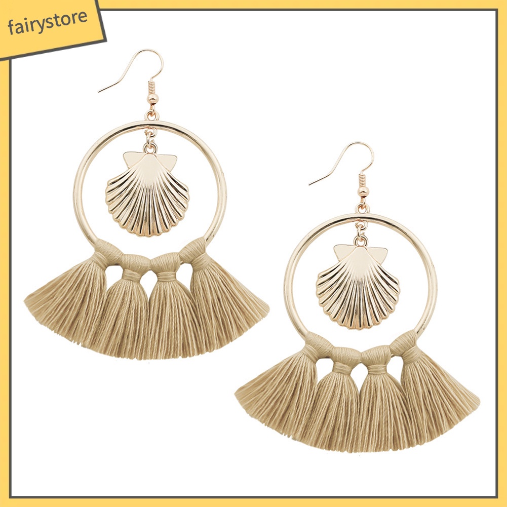 Khuyên Tai Dài Phối Tua Rua Phong Cách Bohemian Thời Trang