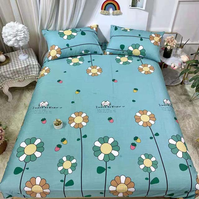 Bộ ga gối cotton 100% 3d gồm drap chun và 2 áo gối