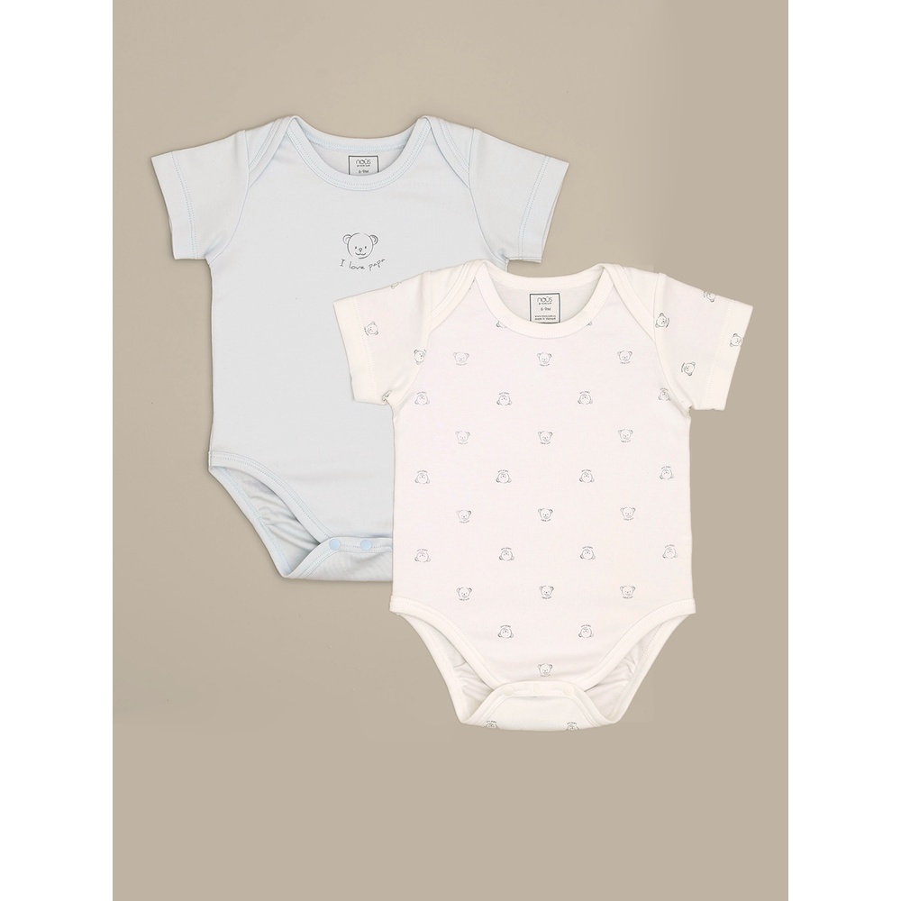 Quần áo liền thân cho bé Nous set 2 bộ liền thân ngắn tay xanh, hồng trắng size cho bé từ 6 tháng đến 18 tháng