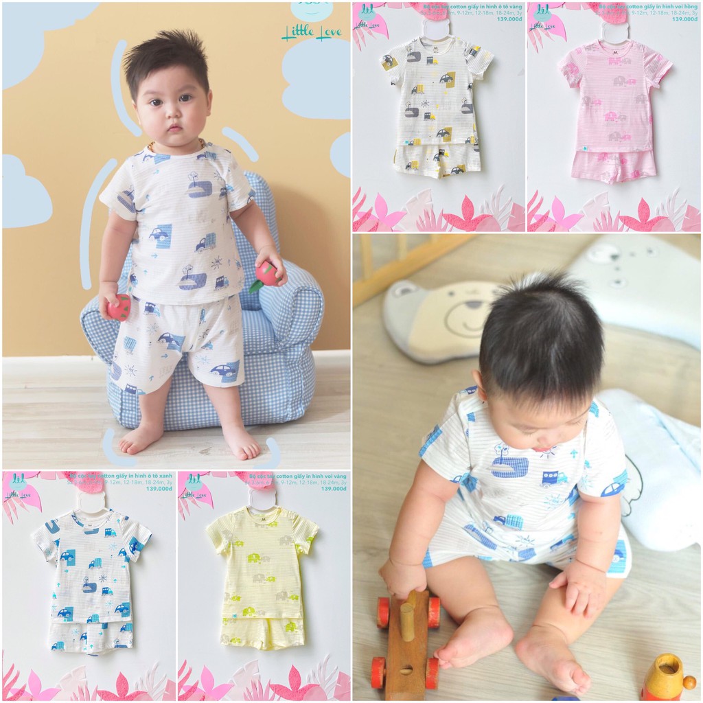 [CHÍNH HÃNG] Bộ áo cộc tay cotton giấy họa tiết Little Love