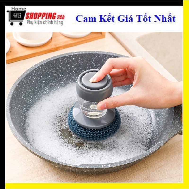 Dụng cụ tẩy rửa xoong nồi, vật dụng có cán tay cầm có ngăn đựng xà bông tiện lợi