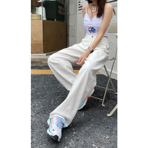 Quần jean lưng cao màu sắc đơn giản dành cho nữ