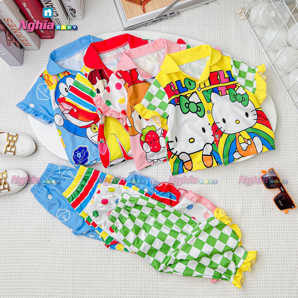 Đồ bộ bé gái quần dài áo ngắn tay NGHĨA BABY dành cho bé