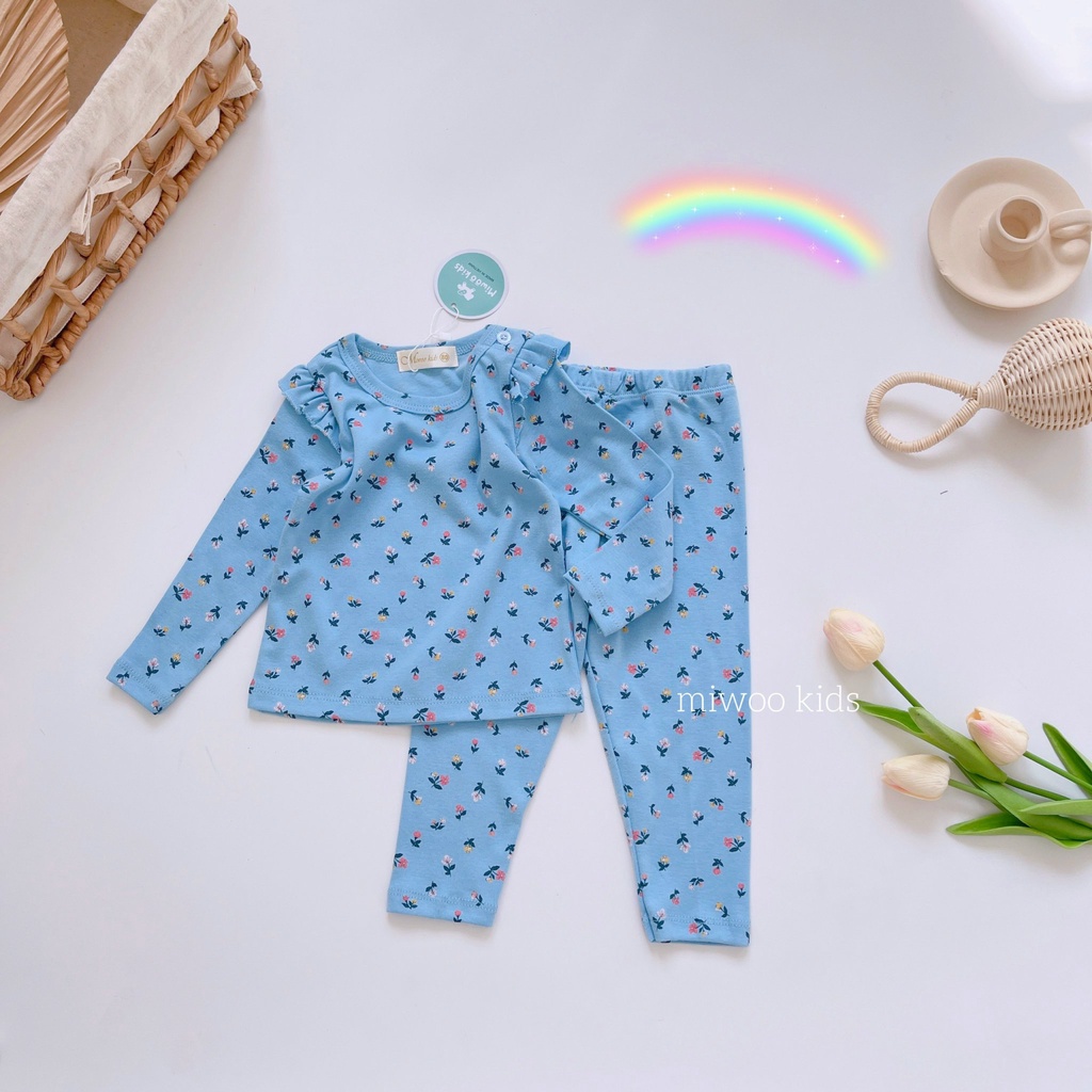 Đồ Bộ Mặc Nhà Cho Bé Gái Dài Tay Xuất Xịn Bèo Vai Nhún Điệu Đà Hoạ Tiết Siêu Đáng Yêu - HM159 Homikids