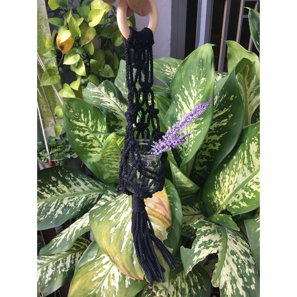 Giỏ treo chậu cây macrame mini cao 30cm, cỡ nhỏ để treo cây không khí hoặc trang trí làm vườn | Macrame plant hanging