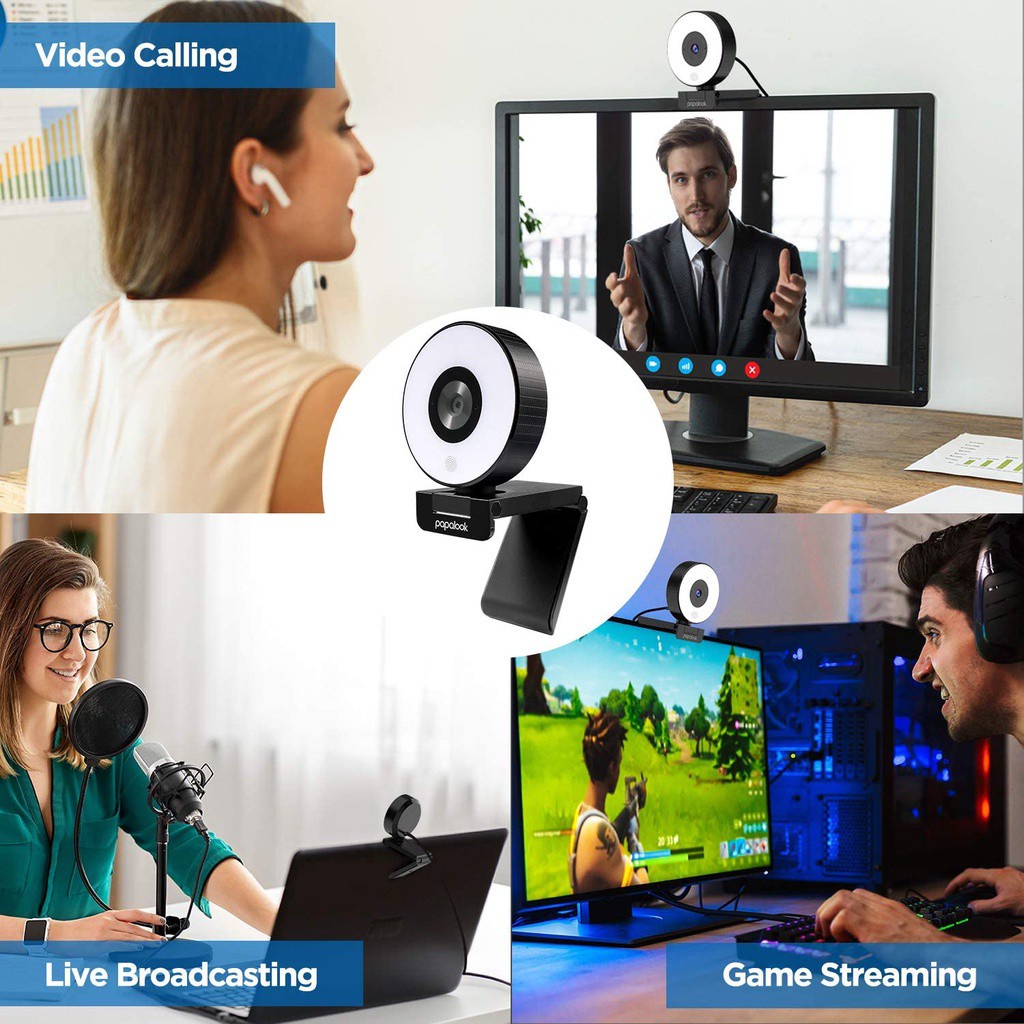 Webcam PAPALOOK PA552 phát trực tiếp game có vòng đèn FHD 1080p 30fps và micro kép + tripod cho Windows 7/8/10 Mac | BigBuy360 - bigbuy360.vn