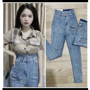 QUẦN JEAN NỮ DÀI CO DÃN 2 DÂY KÉO CÁ TÍNH ĐÙI