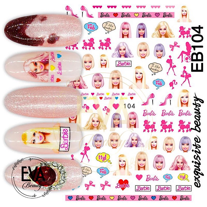 Decal Dán Móng Tay 3D Nail Sticker Hoạ Tiết Hoạt Hình Búp Bê Barbie EB104