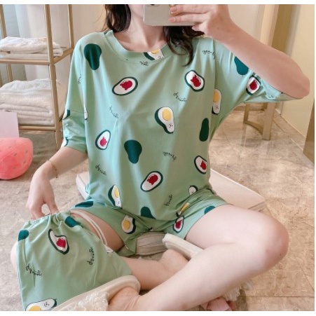 Bộ đồ ngủ pijama cọc tay mặc ở nhà thoái mái họa tiết xinh tươi