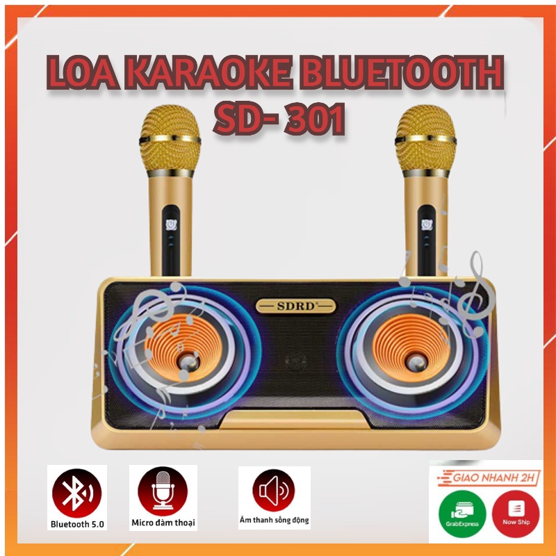Loa Bluetooth SD-301 Plus. Âm Thanh To, Rõ Ràng, Kiểu Dáng Hình Hộp Đẹp Sang Trọng. Tặng Kèm 2 Tay Mic, Dễ Dàng Sử Dụng.