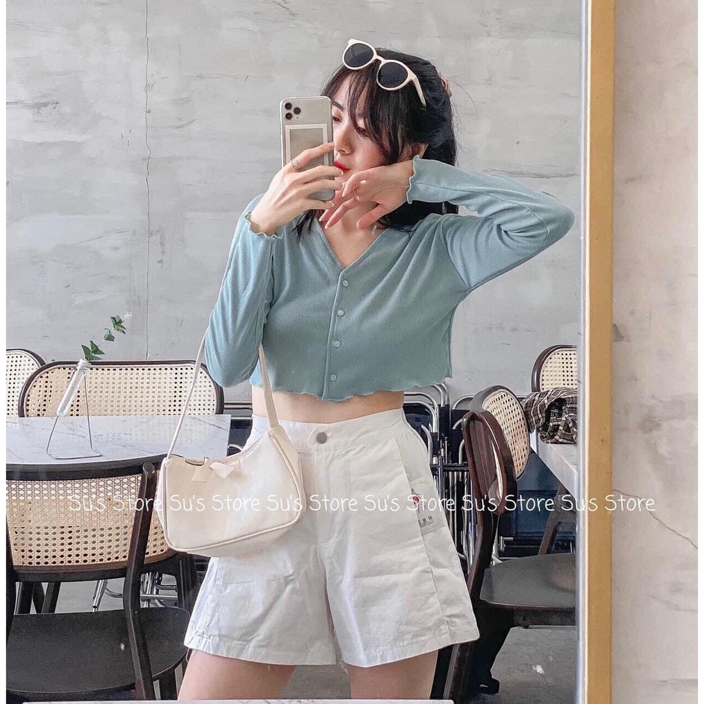 Áo croptop khuy chất thun tăm