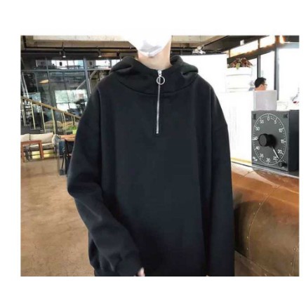 Áo hoodies trơn kết hợp phối khóa kéo ở cổ