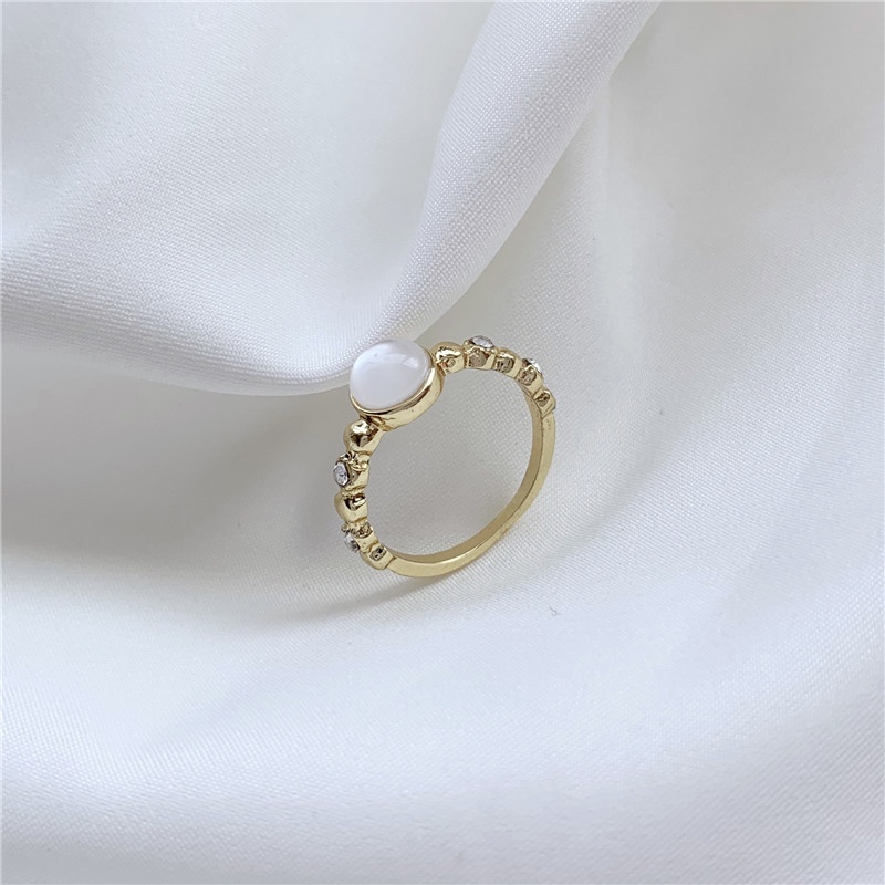 Nhẫn đính đá Opal tròn phong cách Hàn Quốc retro thời trang
