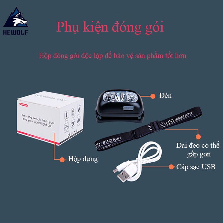 Đèn pin pha đội đầu tầm xa du lịch dã ngoại câu cá đêm chính hãng HWB1